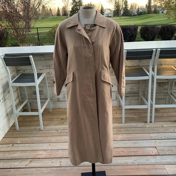 Vintage 80s 90s Trench Coat Overcoat Khaki Tan Long Classic Raincoat - Picture 1 of 16
